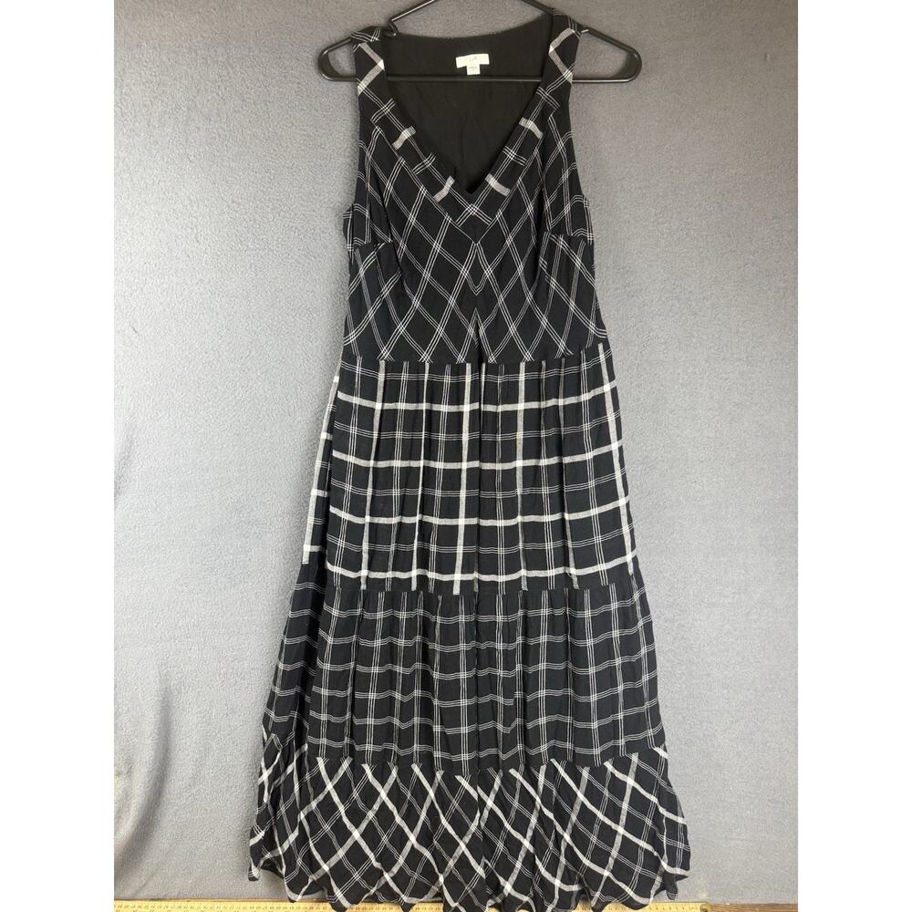 J. Jill Black Sleeveless Mixed Media Plaid V-Neck Midi Dress sz S